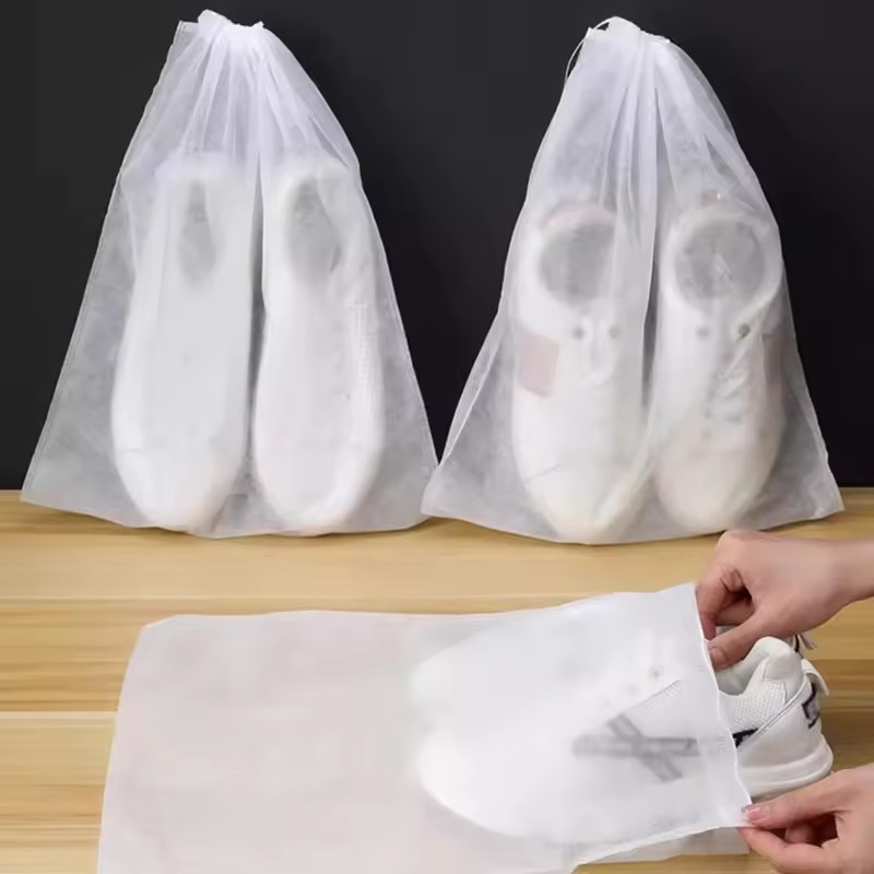 Shoe Bag Dust - 50 個ポータブル不織布シューズバッグ巾着付きシューズバッグ旅行トラベルポーチシューズバッグ防塵黄ばみ防止収納パッケージ