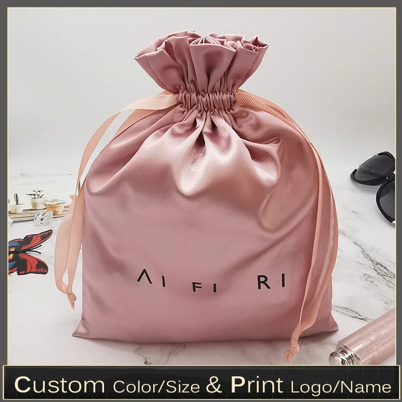 Shoe Bag Dust - カスタムロゴサテン巾着袋ヘアエクステンション化粧品美容ケース靴メイクアップシルク包装袋防塵サシェ50個