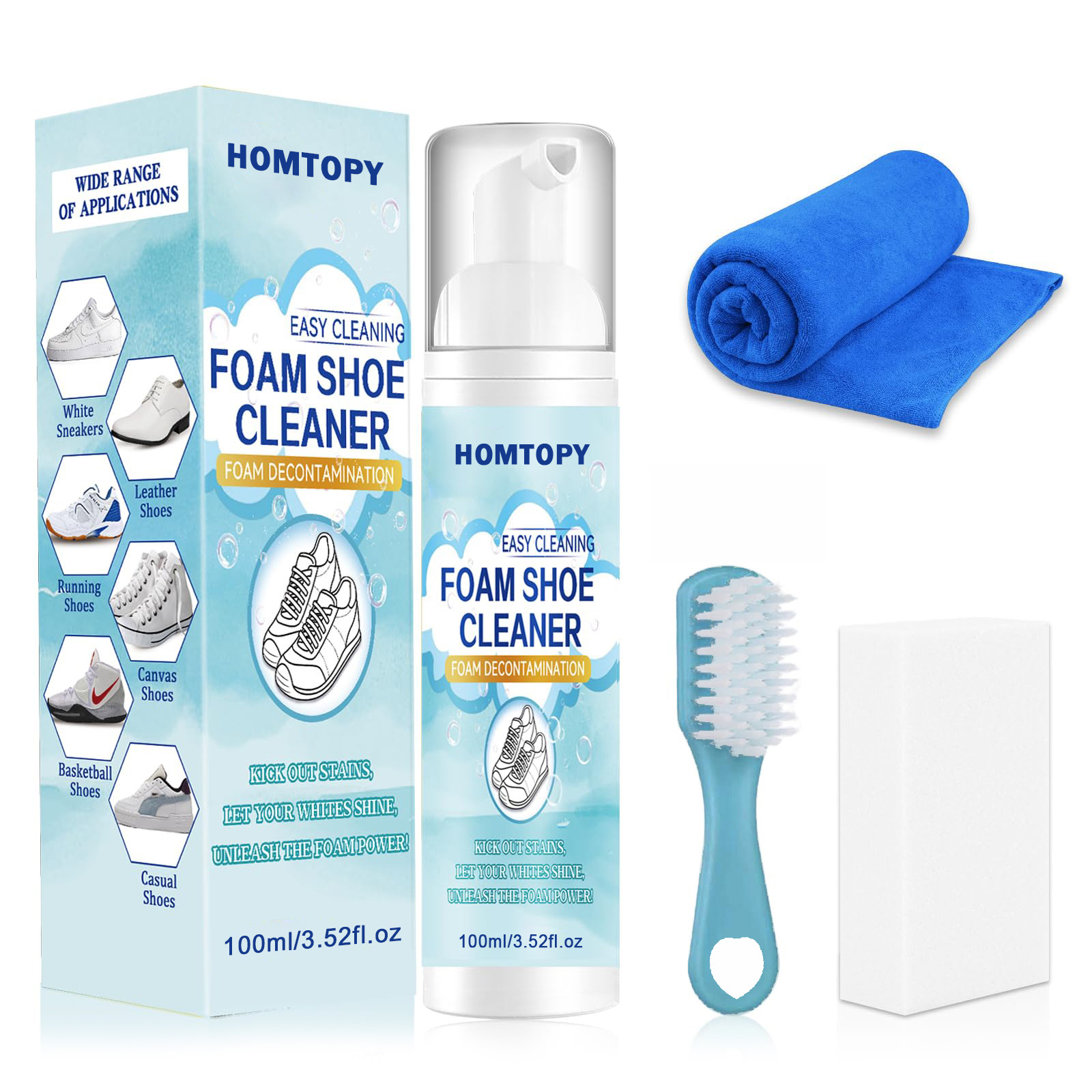 Sneaker Shoe Care Kit - 靴クリーニングキット、スニーカークリーナー、汚れや汚れを除去、ブラシとタオル付き、白い靴、レザー、ニット、PU用の靴クリーナー