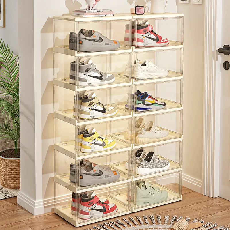 透明アクリル製折りたたみ式シューズキャビネット 磁気式多層プ - Shoe Box Display のレビューと価格
