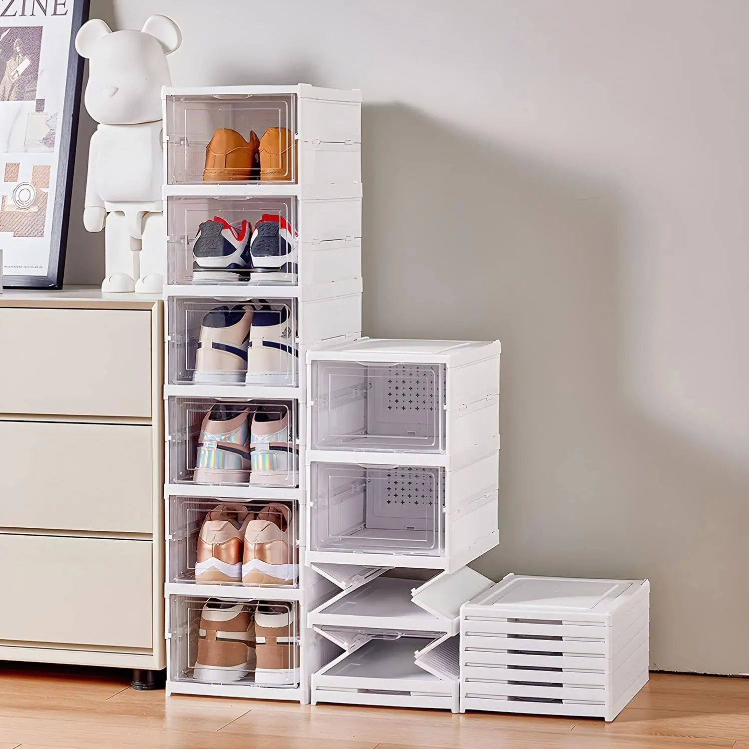 折りたたみ式で透明な靴収納ボックス,防塵キャビネット,靴オー - Shoe Box Display のレビューと価格