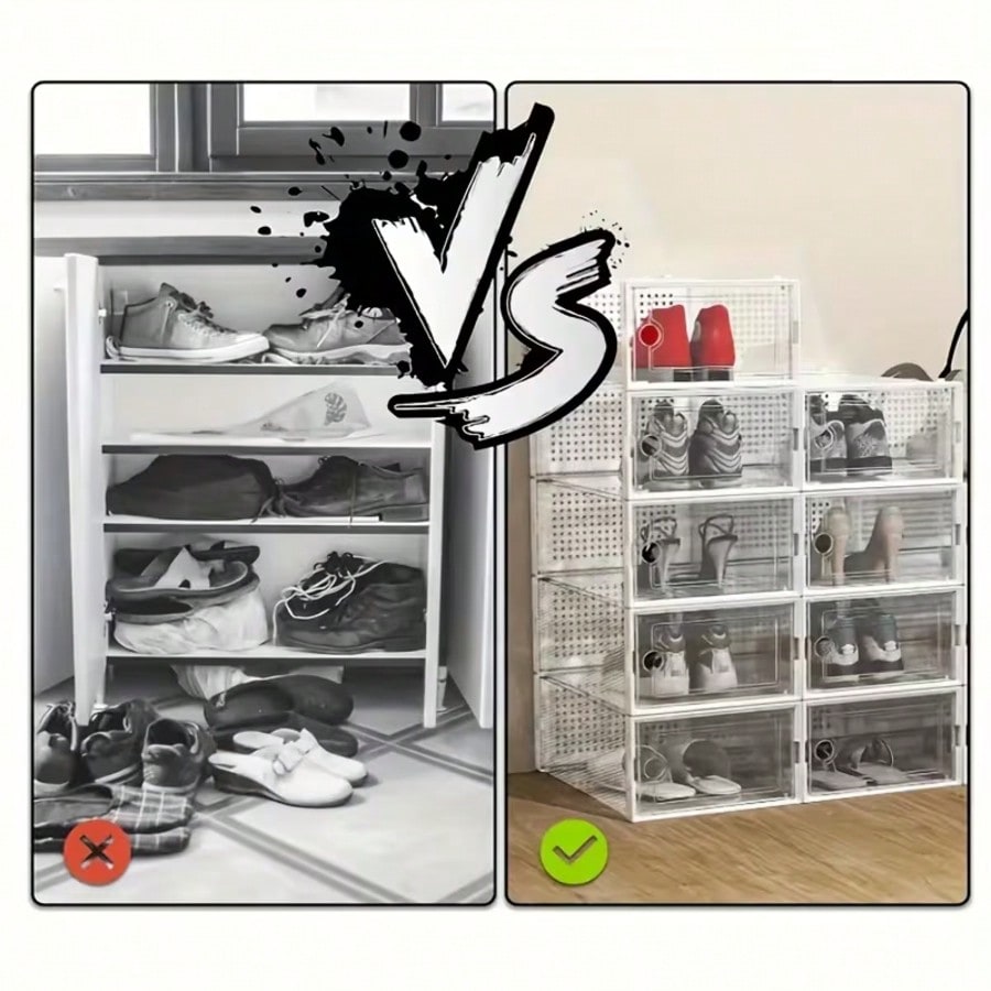 6/12/24個入り 厚みのある透明な靴箱 蓋付き、折りたた - Shoe Box Display のレビューと価格